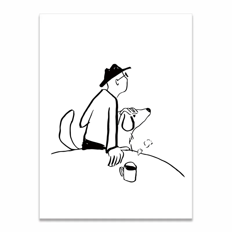 Plakat skandynawski para w stylu line art śliwka