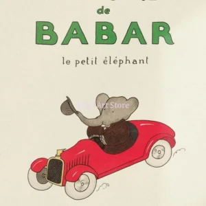 Plakat słoń Babar z rodziną w aucie Biały