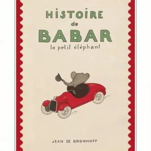 Plakat slonik Babar - retro ilustracja z kreskowki Biały