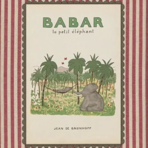 Plakat vintage slonik Babar - retro grafika dla dziecka Fioletowy