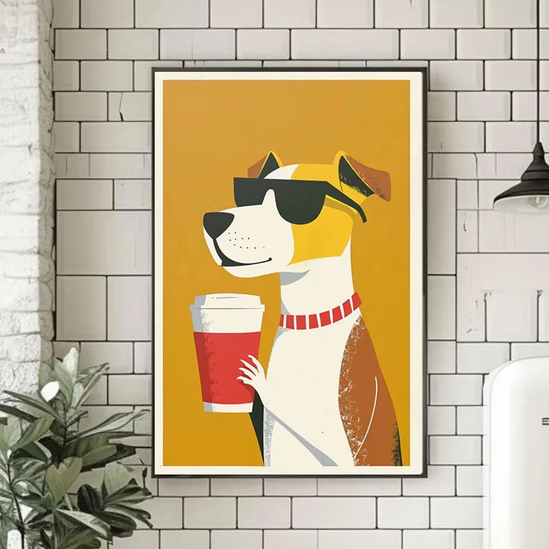 Śmieszny pies retro - plakat ilustracja Jasnoszary