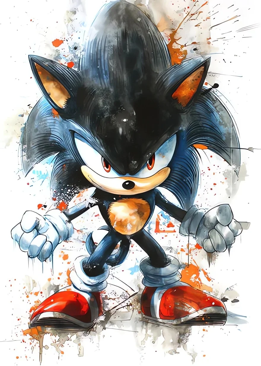 Plakat Sonic - akwarelowa grafika anime By 8