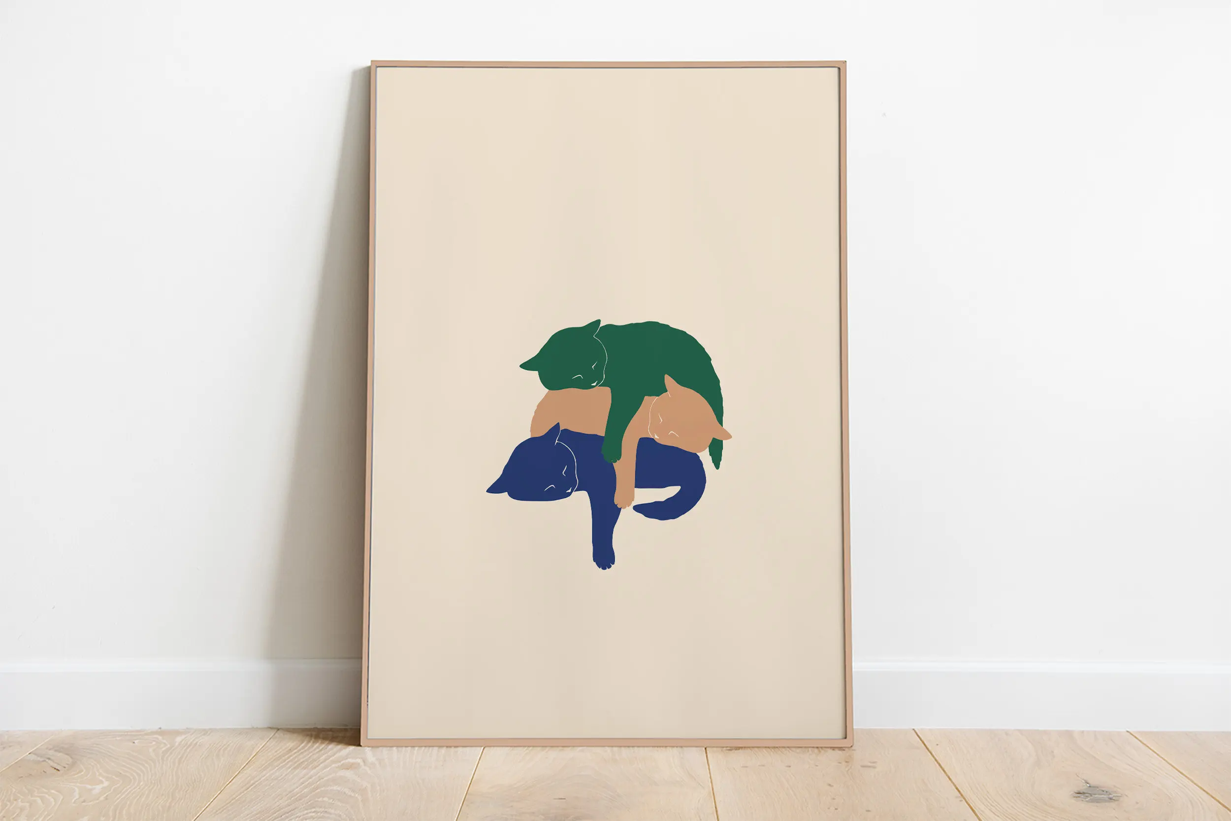 Plakat śpiące koty - minimalistyczna grafika Granatowy