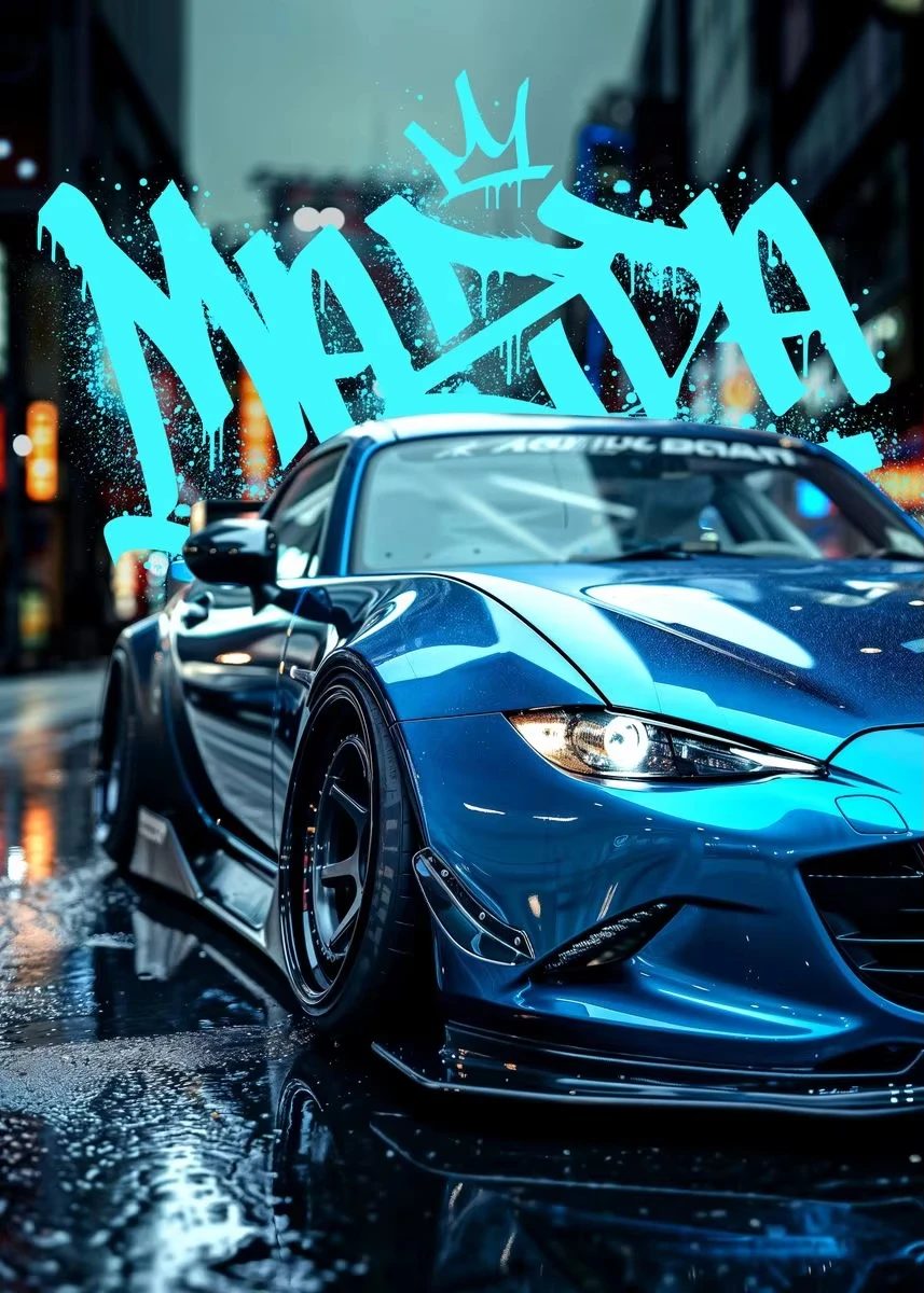 Plakat sportowe auta Miata, Supra i E36 Burgundia