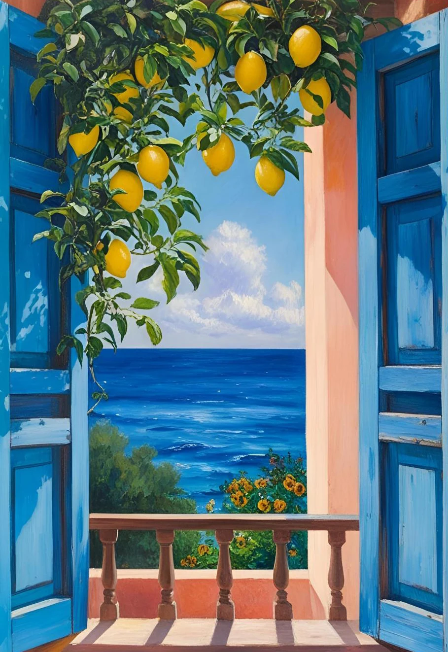 Plakat śródziemnomorski Amalfi z cytryną By 3