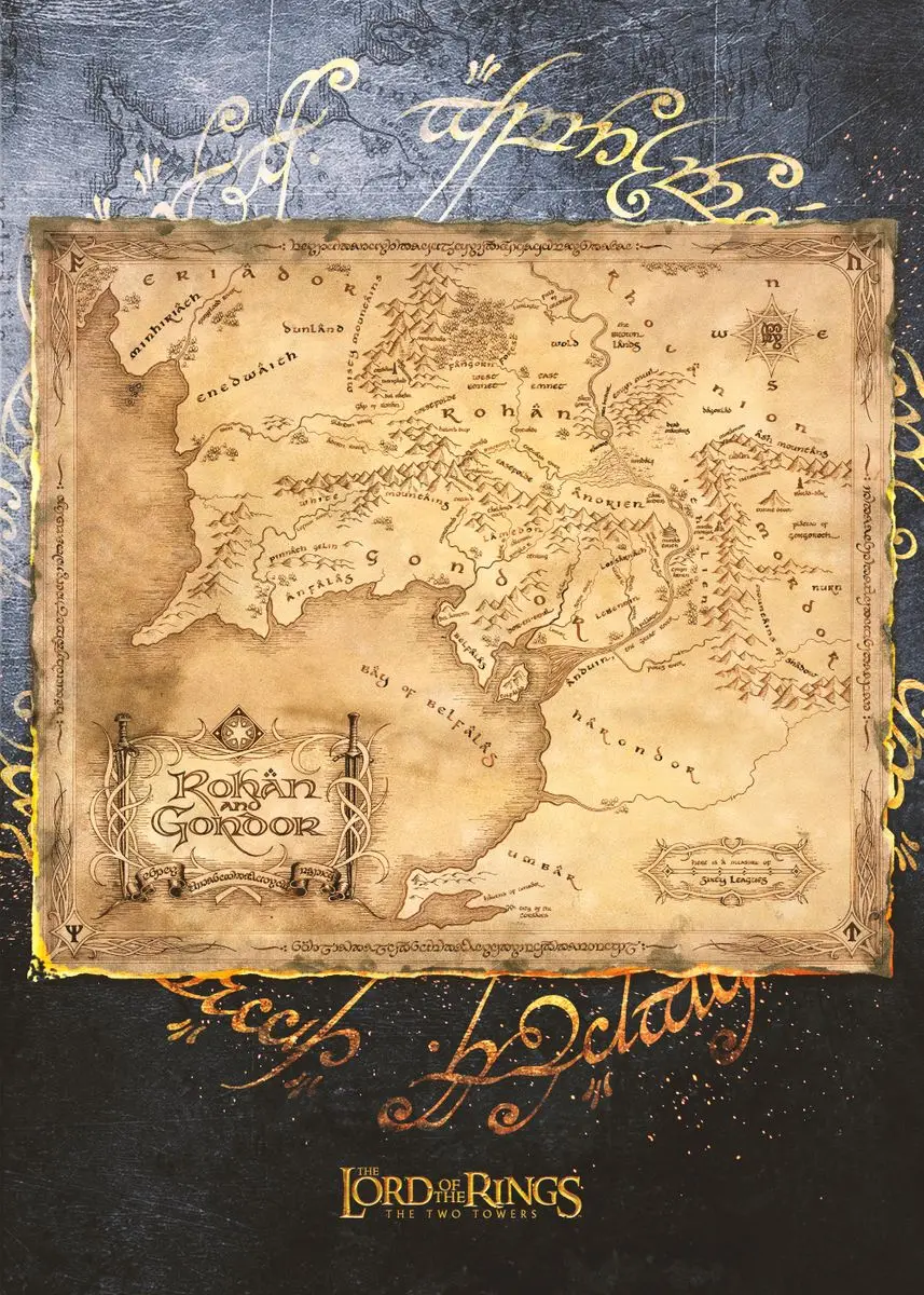 Plakat stara mapa Śródziemia vintage Biały