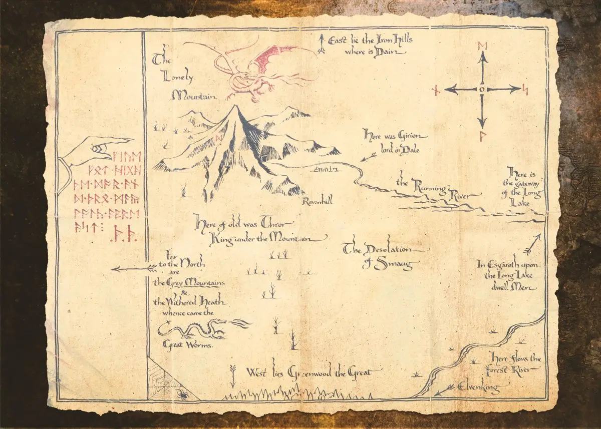 Plakat stara mapa Śródziemia vintage Burgundia