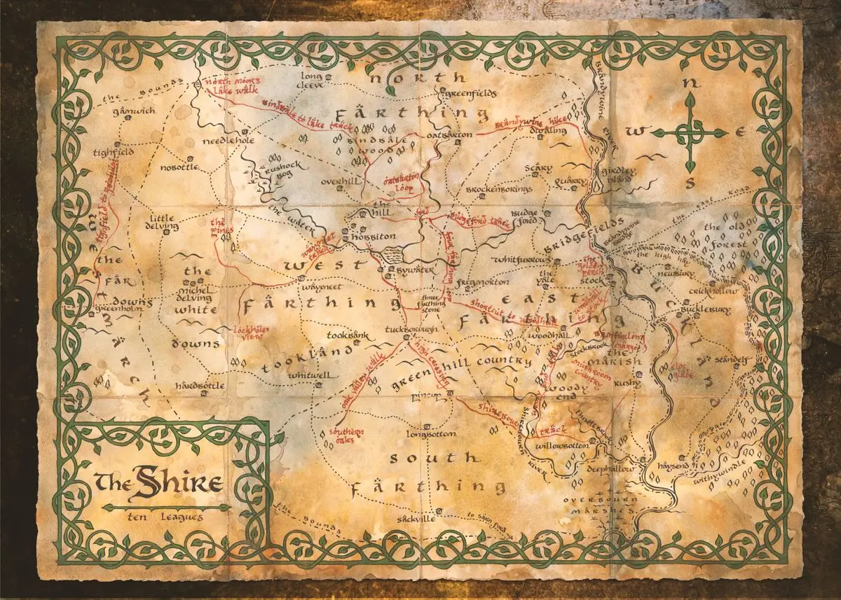 Plakat stara mapa Śródziemia vintage Czarny