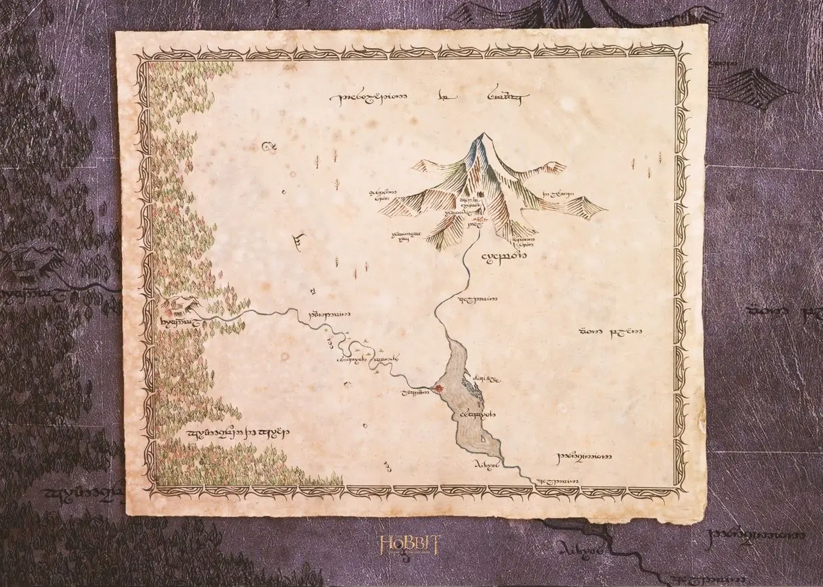 Plakat stara mapa Śródziemia vintage Granatowy