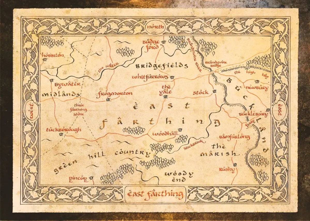 Plakat stara mapa Śródziemia vintage Jasnoszary