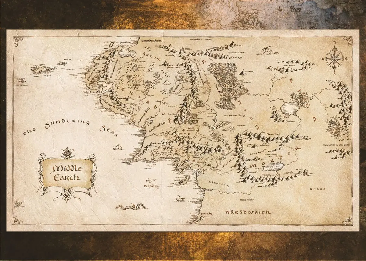 Plakat stara mapa Śródziemia vintage Jasnozielony