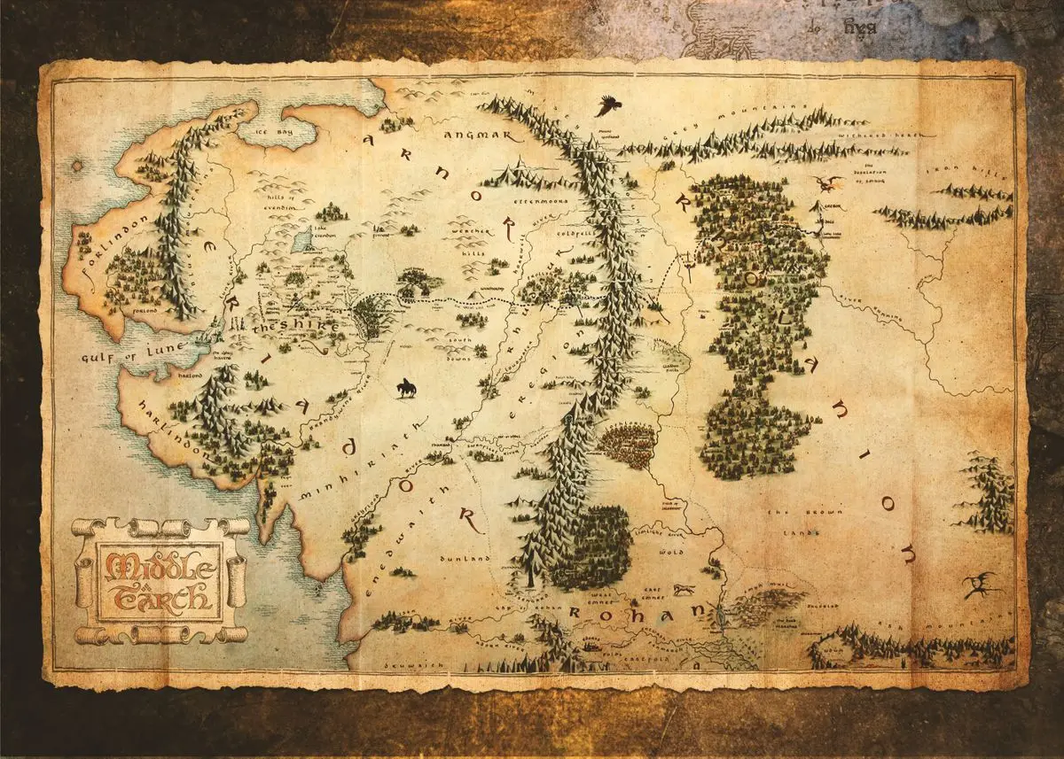 Plakat stara mapa Śródziemia vintage Niebieski