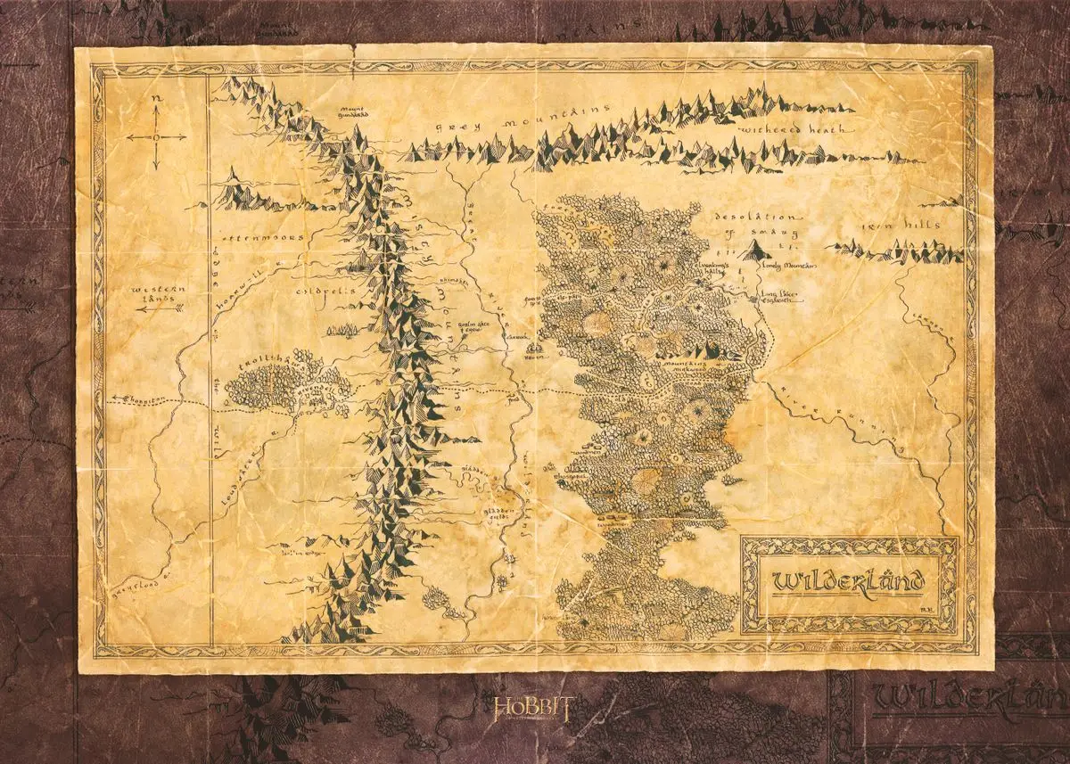 Plakat stara mapa Śródziemia vintage Zielony