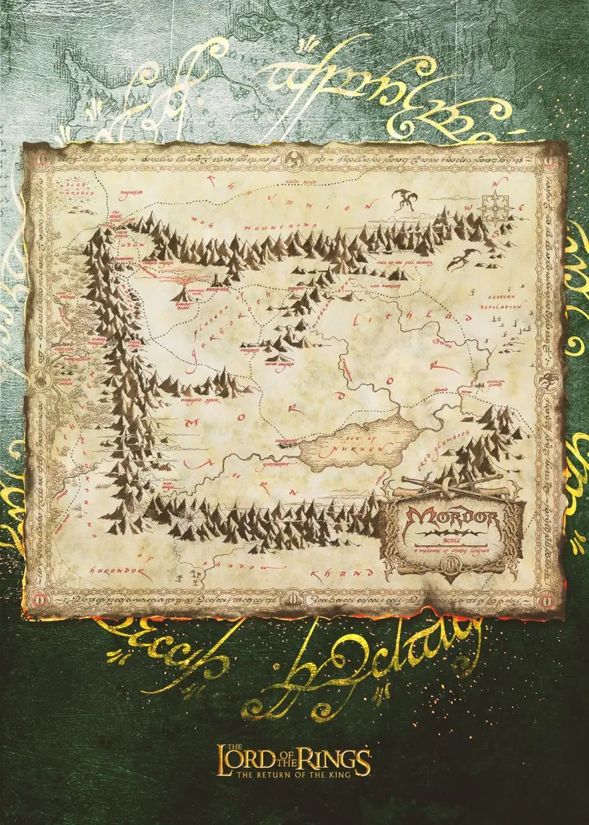 Plakat stara mapa Śródziemia vintage żółty
