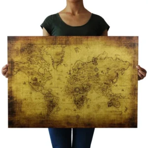 Plakat Stara Mapa Świata Vintage Kraft 