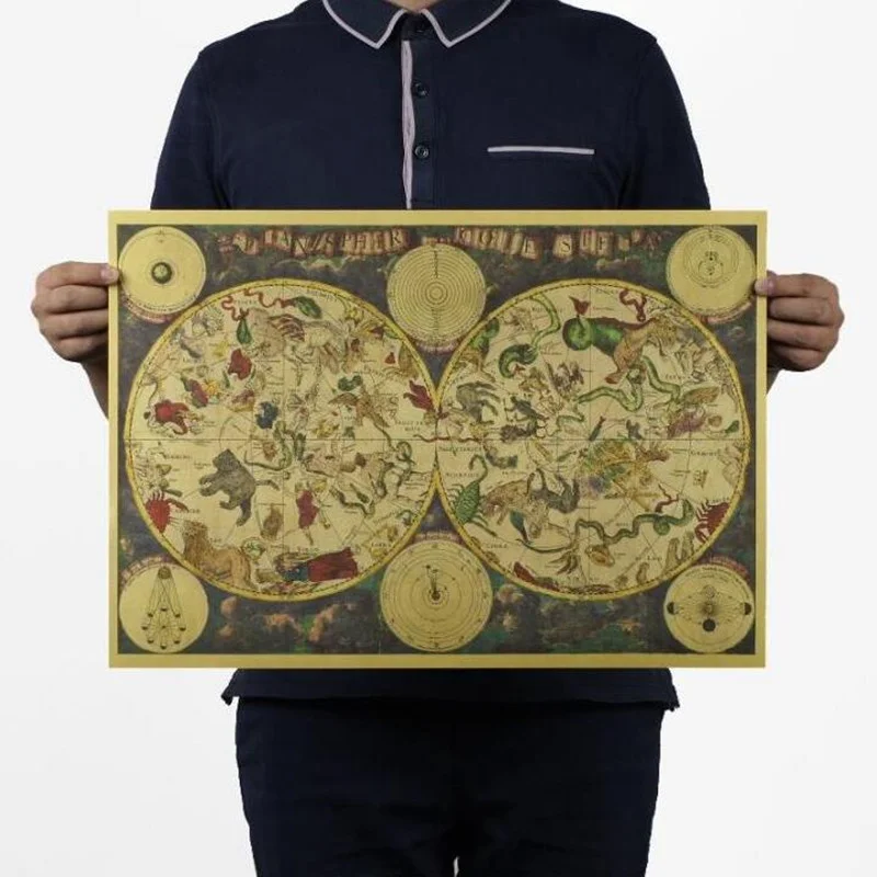 Plakat stare mapy świata - vintage na papierze kraft Różowy