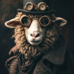 Plakat steampunk - portrety zwierząt w stylu retro Biały