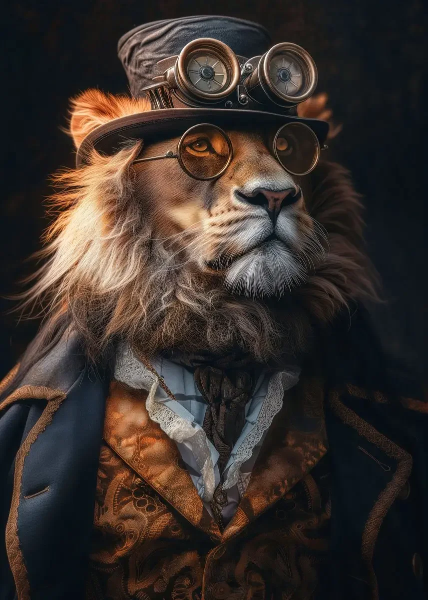 Plakat steampunk - portrety zwierząt w stylu retro Brązowy