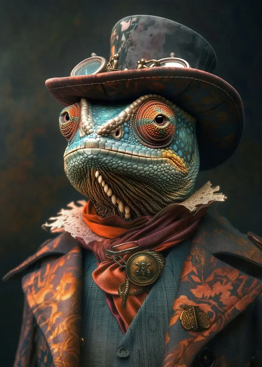 Plakat steampunk - portrety zwierząt w stylu retro Burgundia