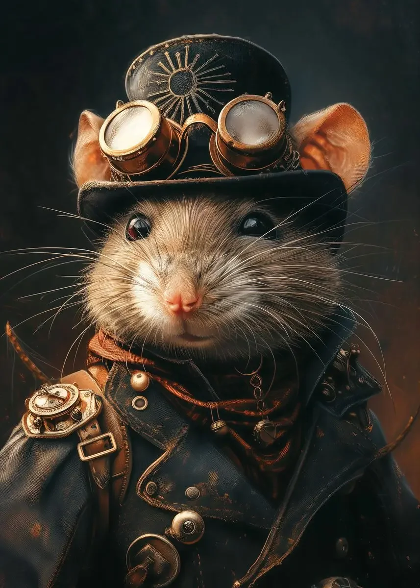 Plakat steampunk - portrety zwierząt w stylu retro Czarny