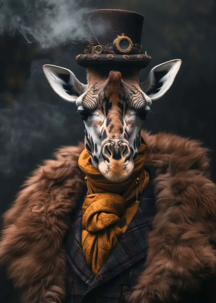 Plakat steampunk - portrety zwierząt w stylu retro Czerwony