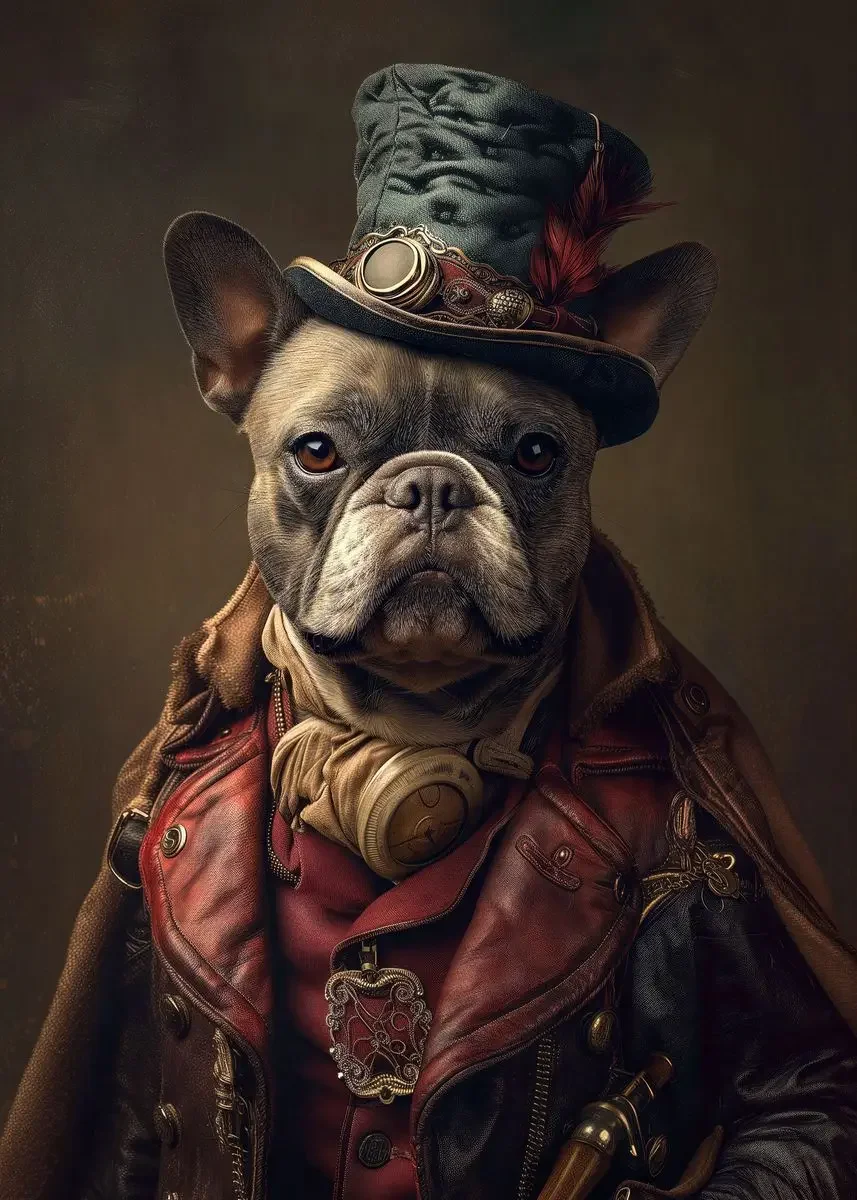 Plakat steampunk - portrety zwierząt w stylu retro Granatowy