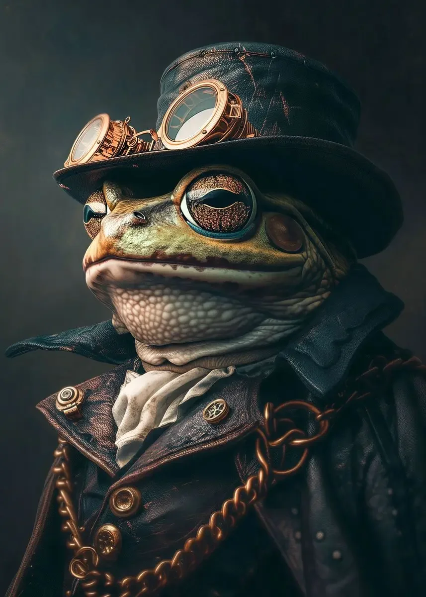 Plakat steampunk - portrety zwierząt w stylu retro Jasnozielony