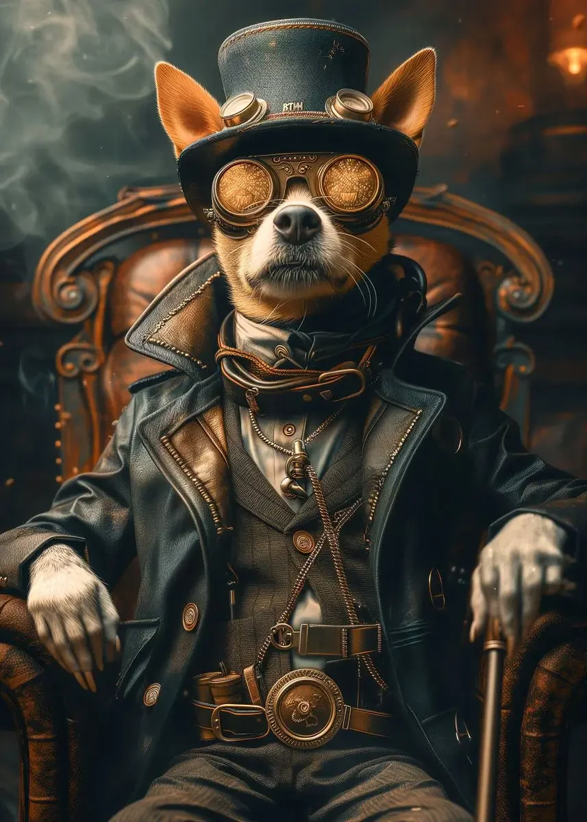 Plakat steampunk - portrety zwierząt w stylu retro Pomarańczowy