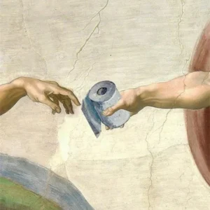 Stworzenie Adama z papierem toaletowym - plakat śliwka