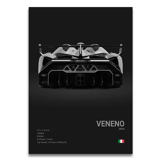 Plakat supersamochody SVJ, Urus i Veneno Fioletowy/фиолетовый