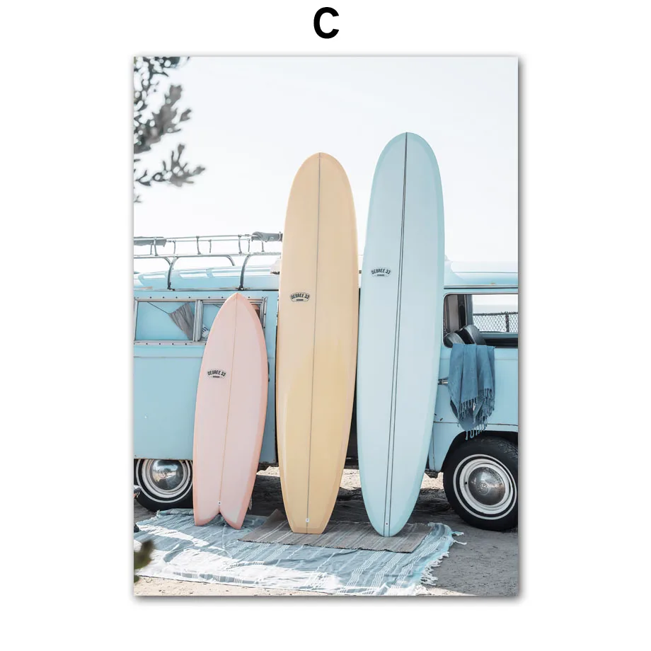 Plakat surferzy i palma na płótnie Czerwony
