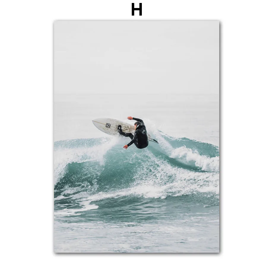Plakat surferzy i palma na płótnie Niebieski
