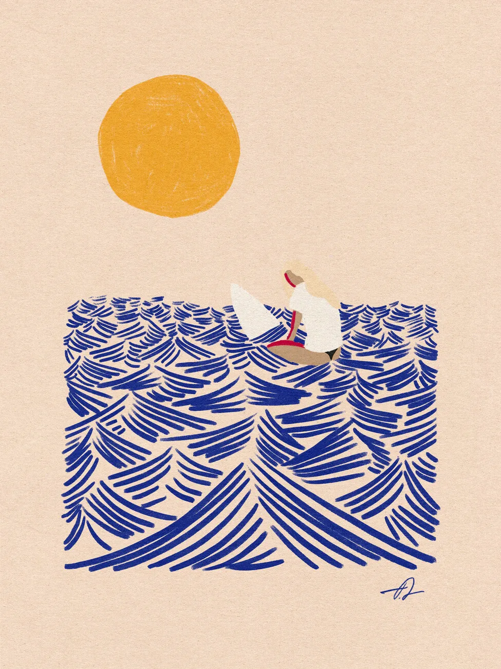 Surfing i fale - nordycki plakat abstrakcyjny Burgundia