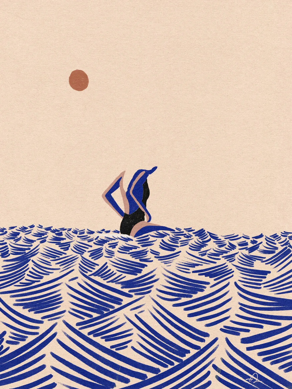 Surfing i fale - nordycki plakat abstrakcyjny Czerwony