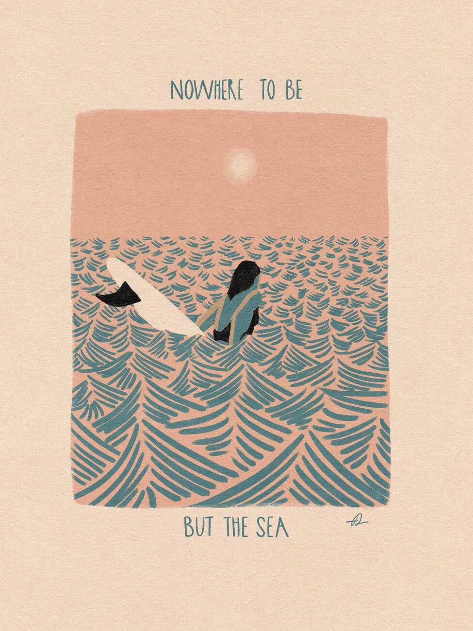 Surfing i fale - nordycki plakat abstrakcyjny Fioletowy
