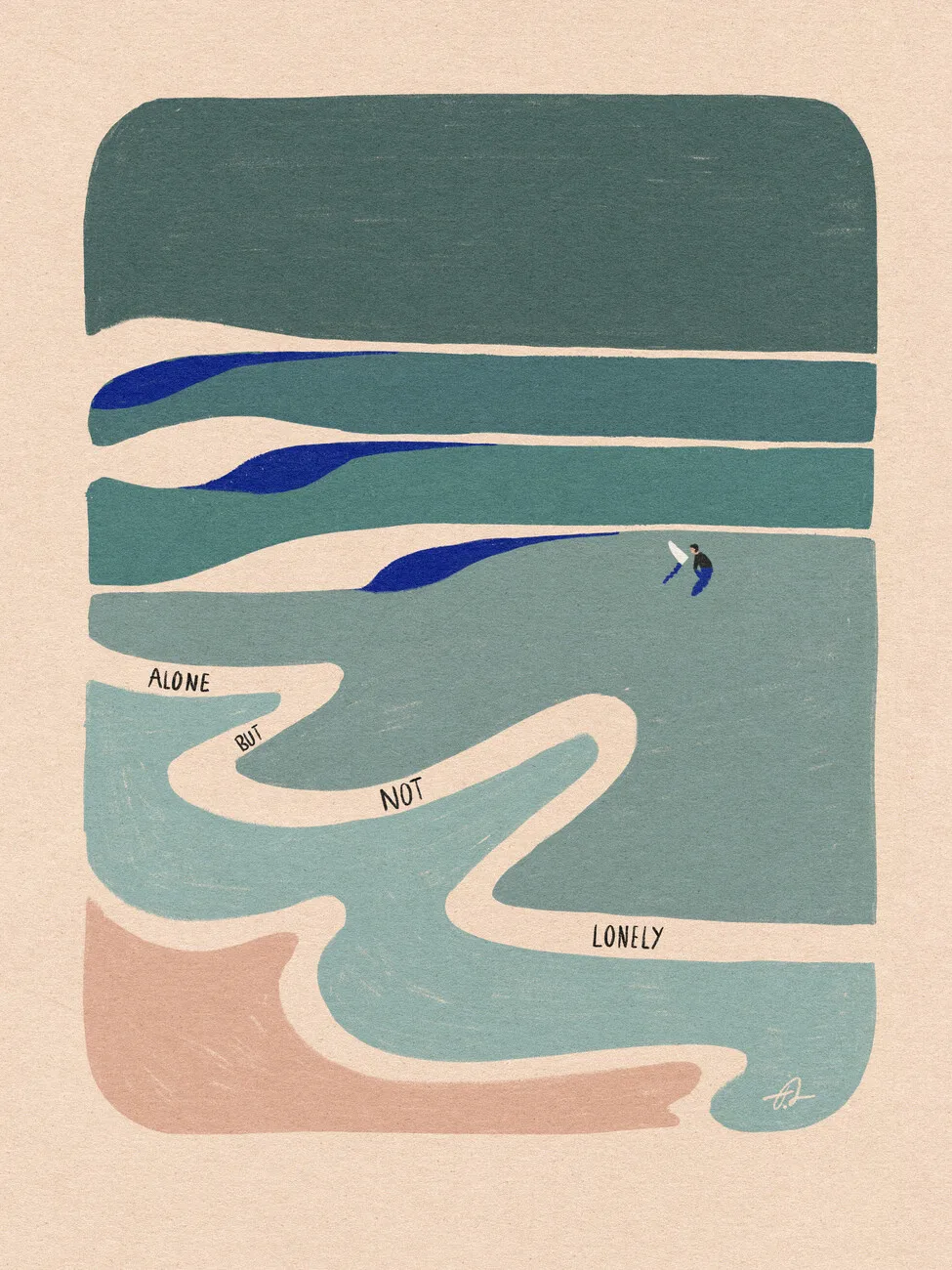 Surfing i fale - nordycki plakat abstrakcyjny Niebieski