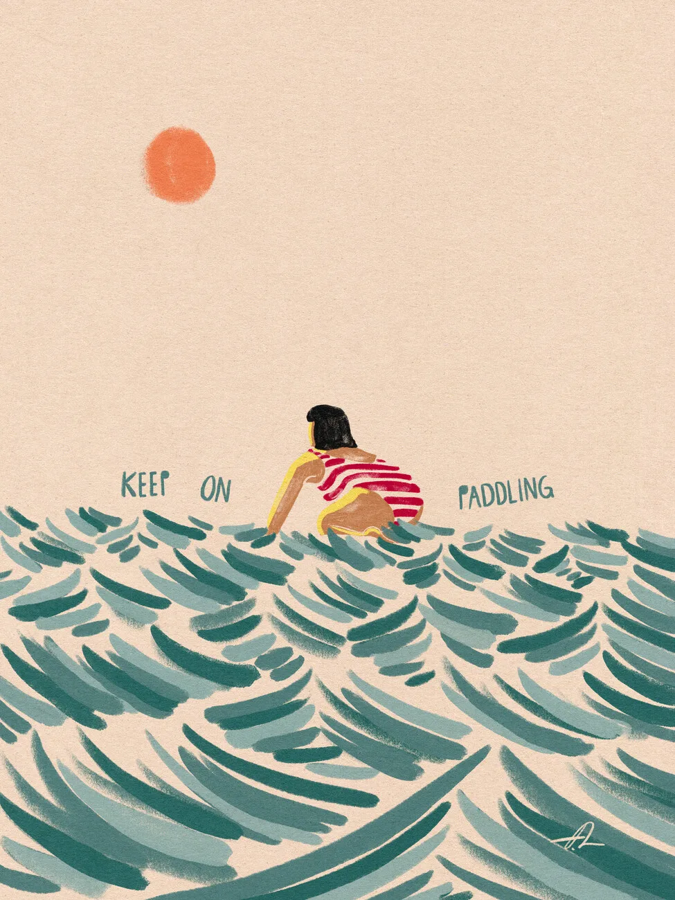 Surfing i fale - nordycki plakat abstrakcyjny Pomarańczowy
