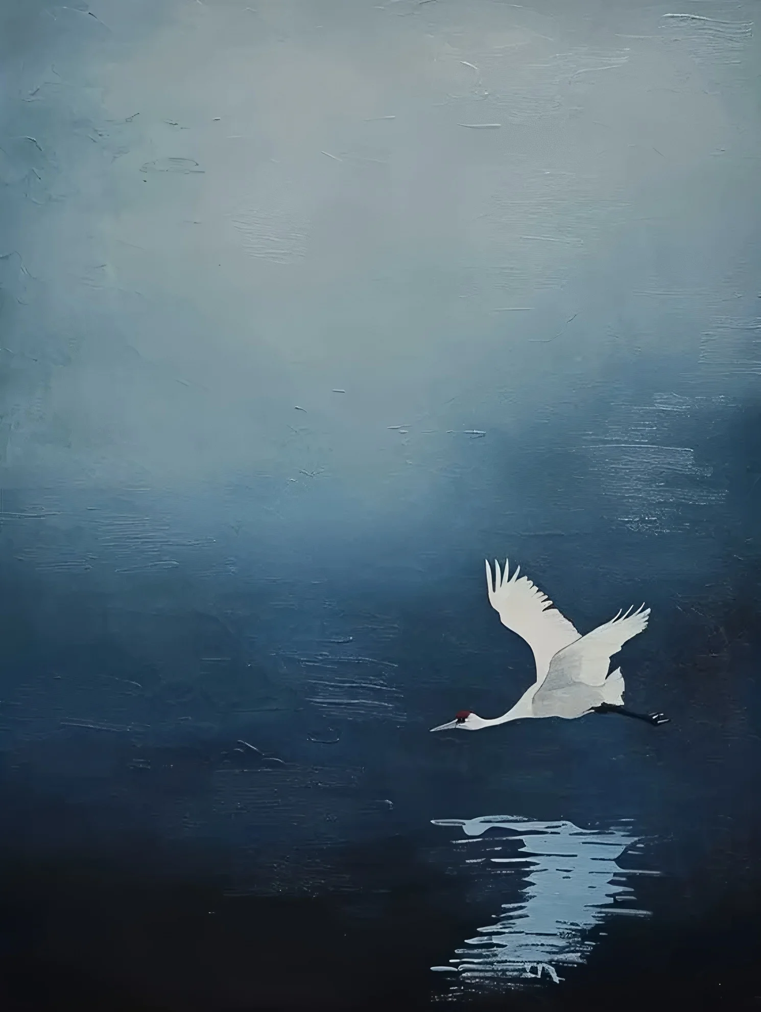 Surrealistyczne niebo z czaplą – minimalistyczny plakat Niebieski