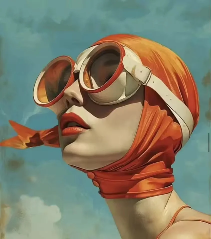 Plakat surrealistyczny kobieta i ryba Fioletowy