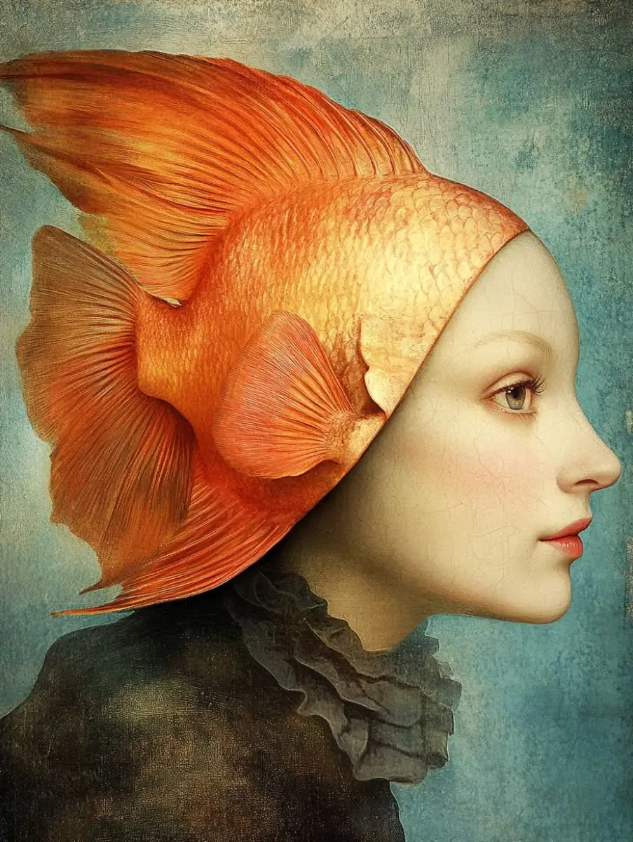 Plakat surrealistyczny portret kobiety Głęboka zielona