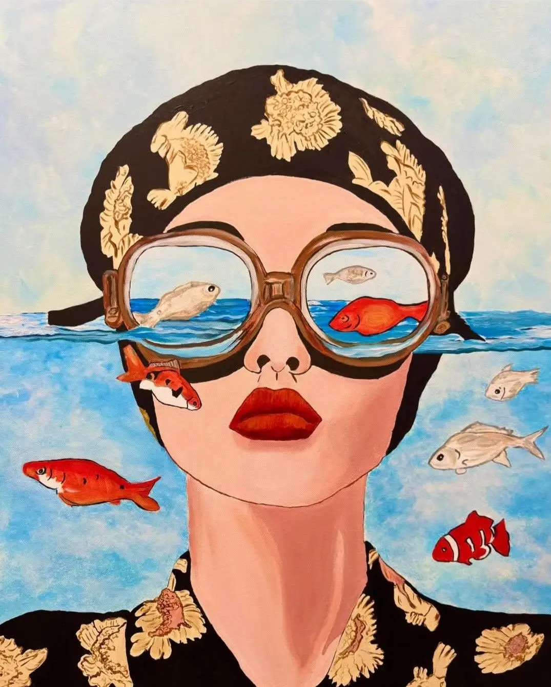 Plakat surrealistyczny portret kobiety Srebrny