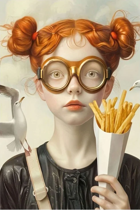 Plakat surrealistyczny portret kobiety Szary