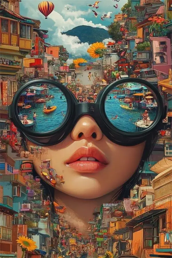 Plakat surrealistyczny portret kobiety Turkusowy
