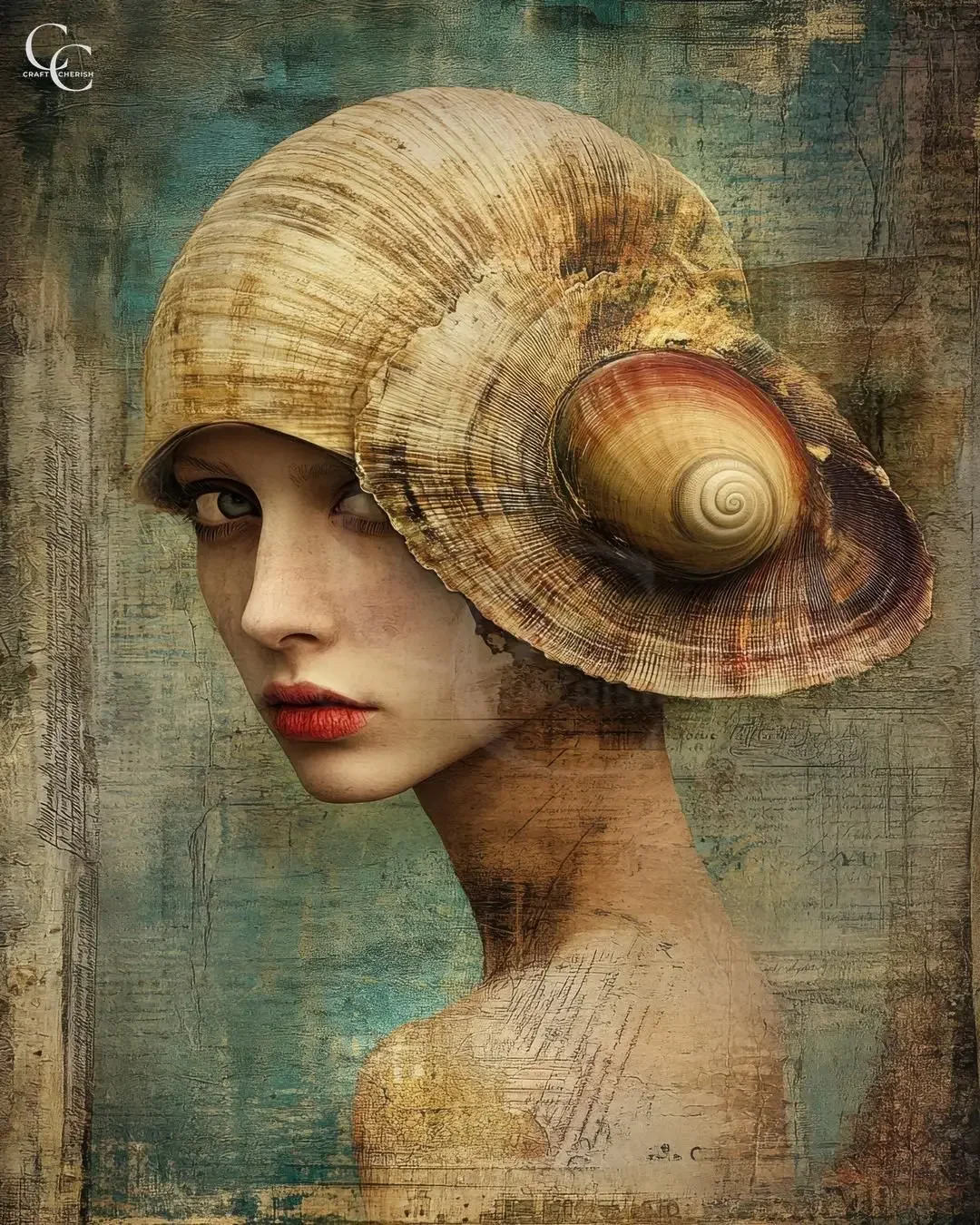 Plakat surrealistyczny portret kobiety Zeleń i pomarańcz