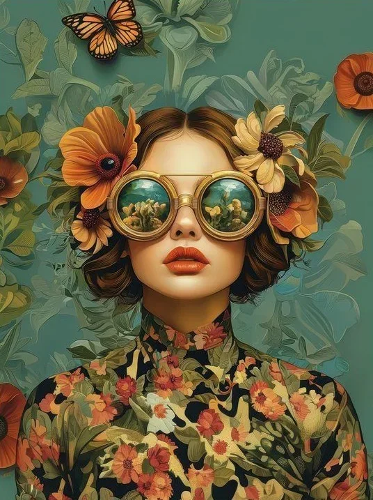 Plakat surrealistyczny portret kobiety żółty