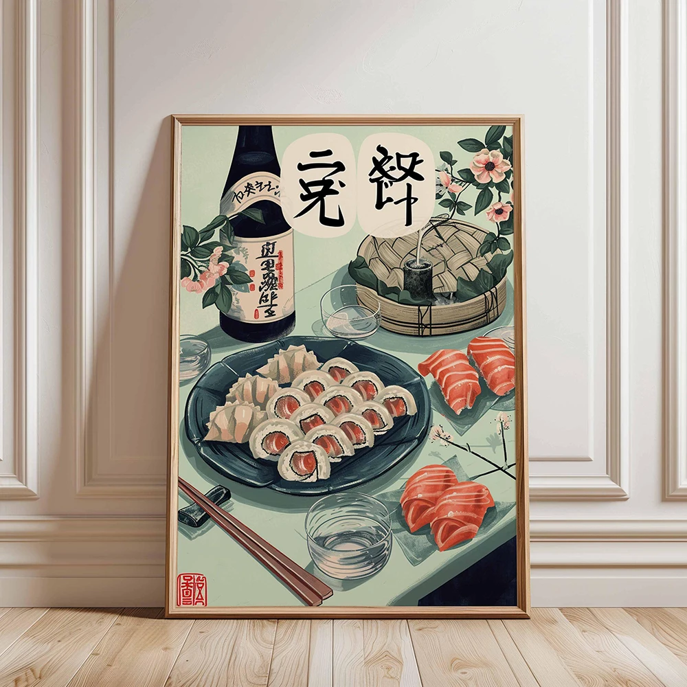 Plakat sushi bar - retro japońska grafika do jadalni Jasny