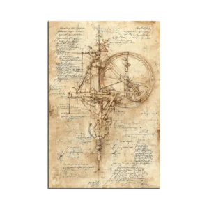 Plakat szkic mechaniczny dark academia Czerwony