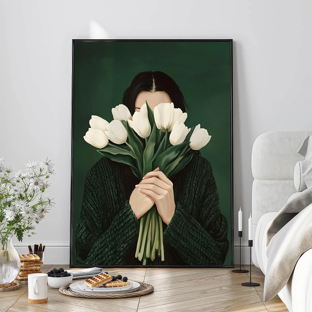 Plakat szmaragdowa kobieta z kwiatami Wzór 6