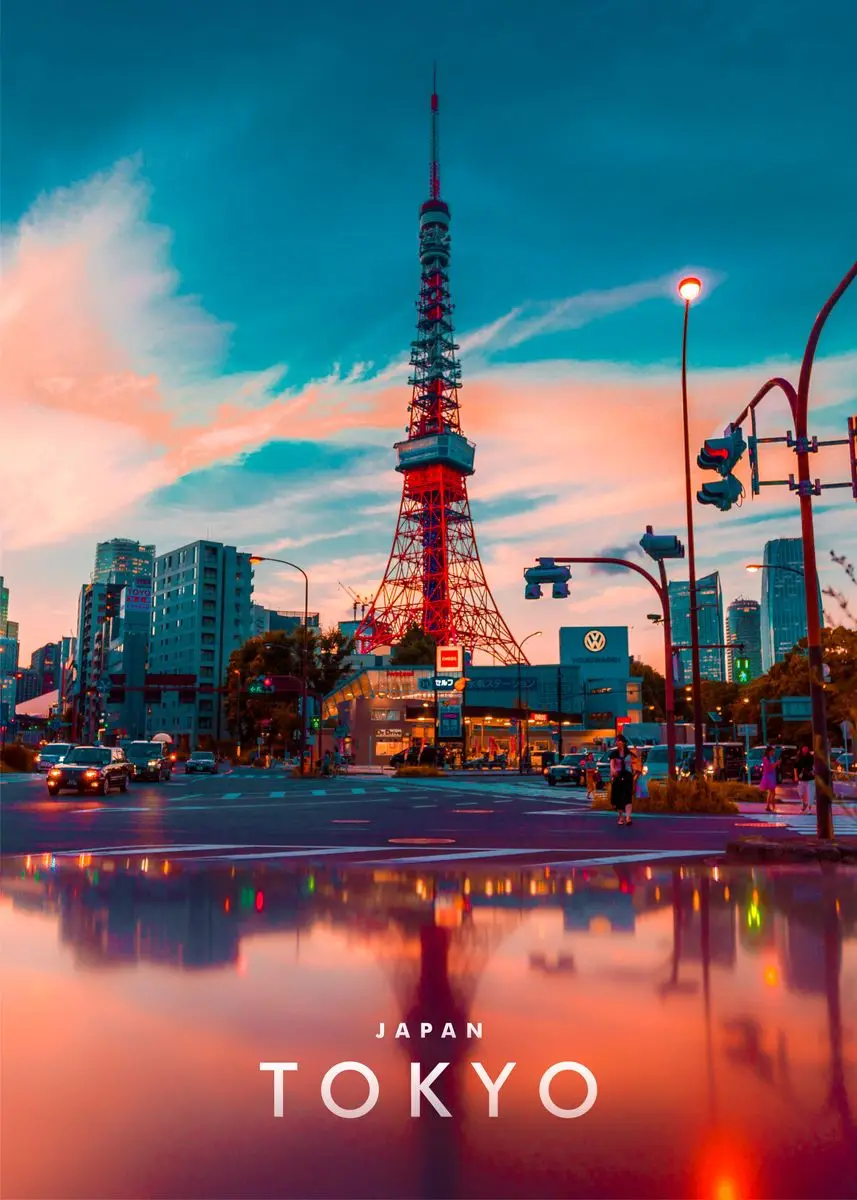 Plakat Tokio Japonia Vintage Czerwony