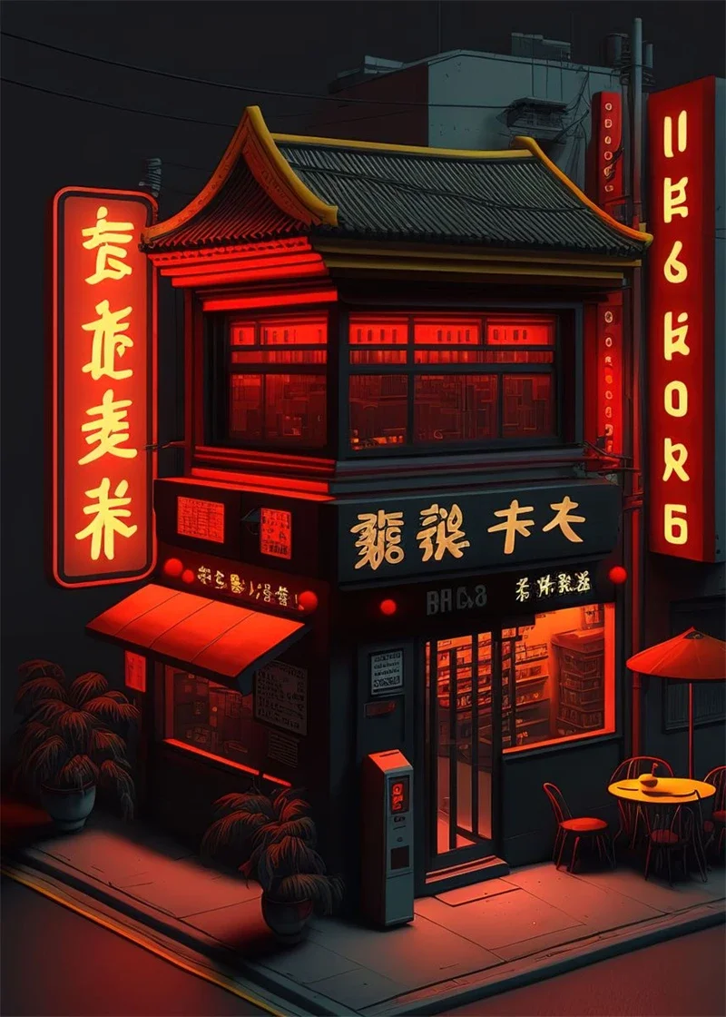 Tokio neon - plakat miejski pop Brązowy